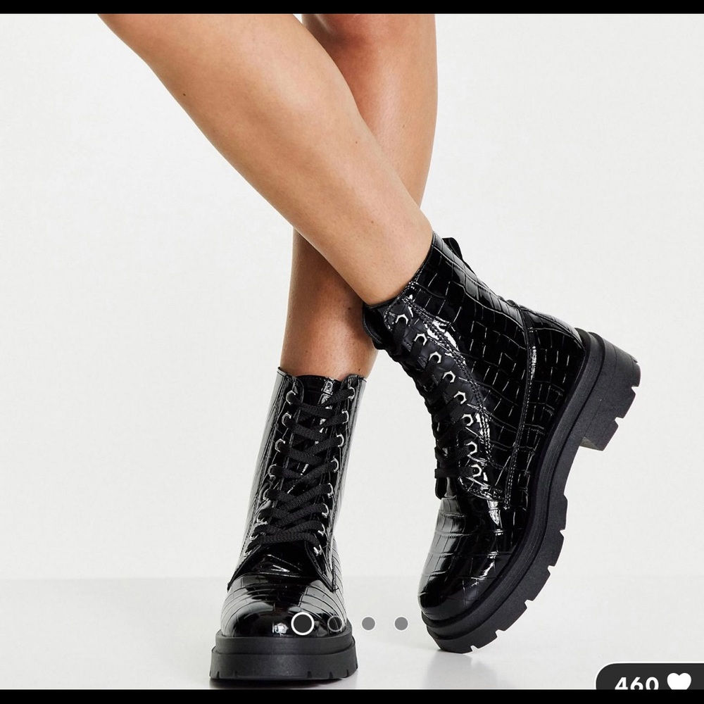 Top Shop Kali Lace up knee boots in black croc